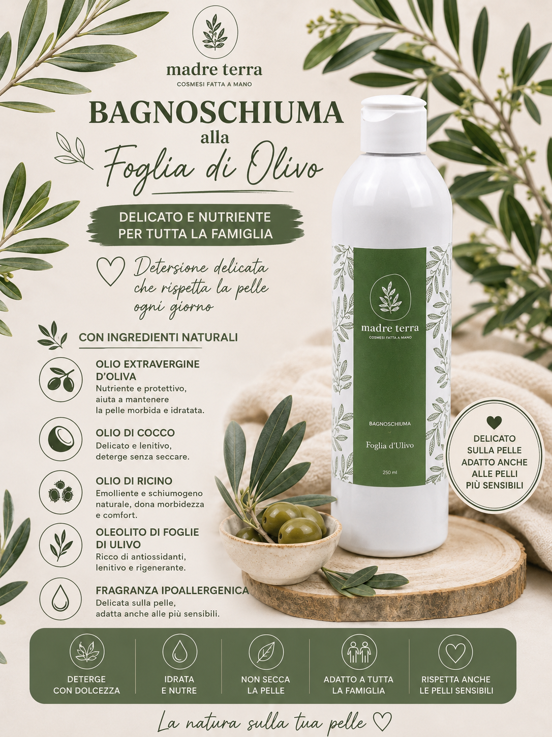 Bagnoschiuma liquido alla foglia d'ulivo