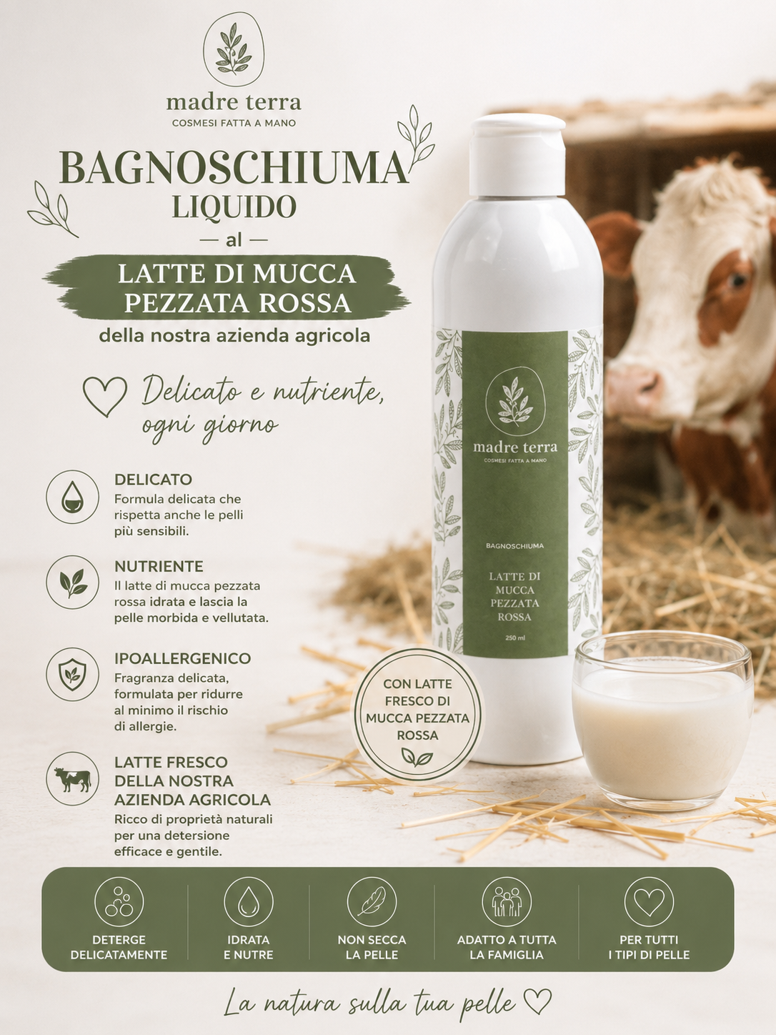 Bagnoschiuma liquido al latte di mucca pezzata rossa