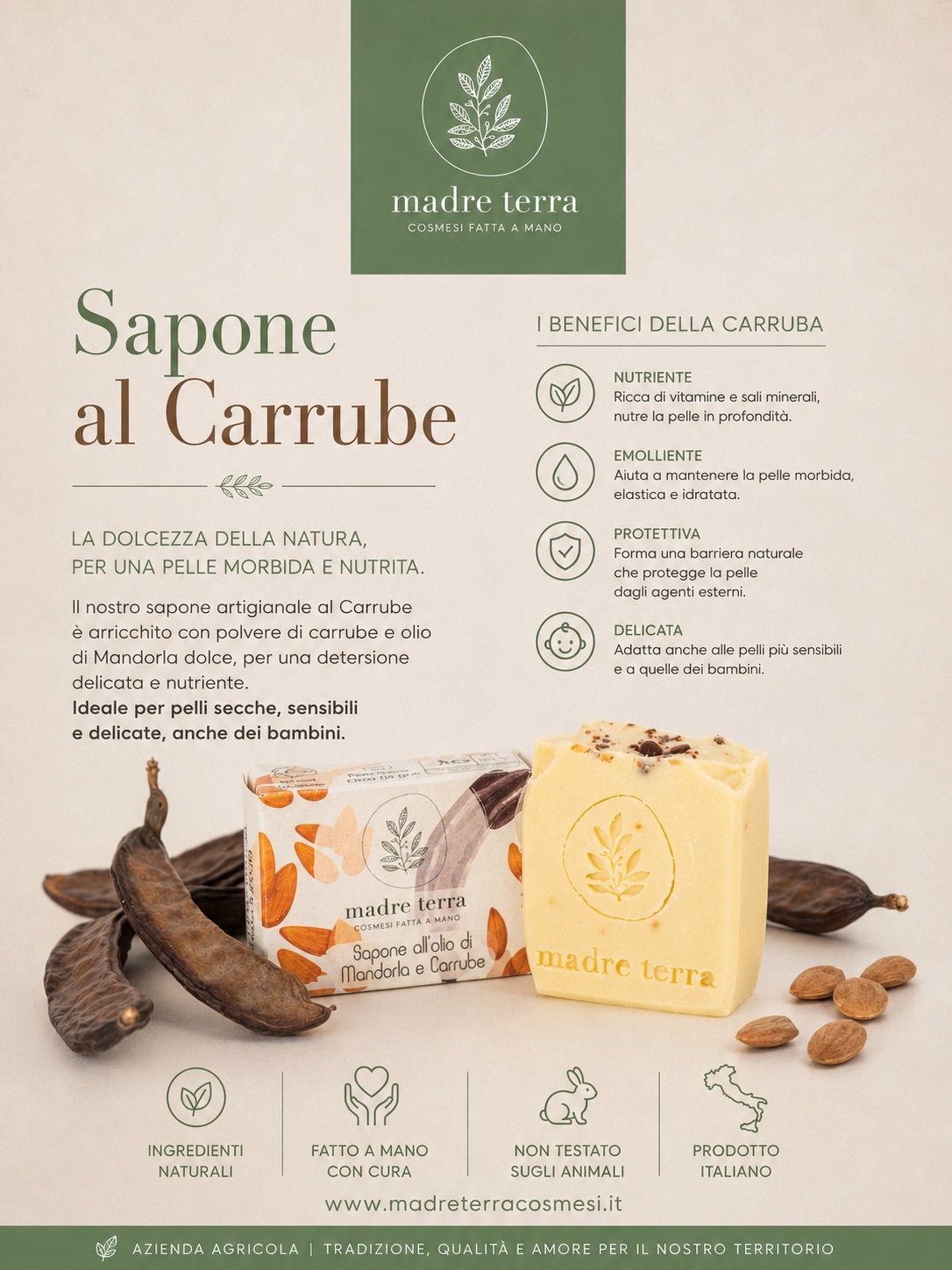 Sapone solido all'olio di Mandorla e Carrube