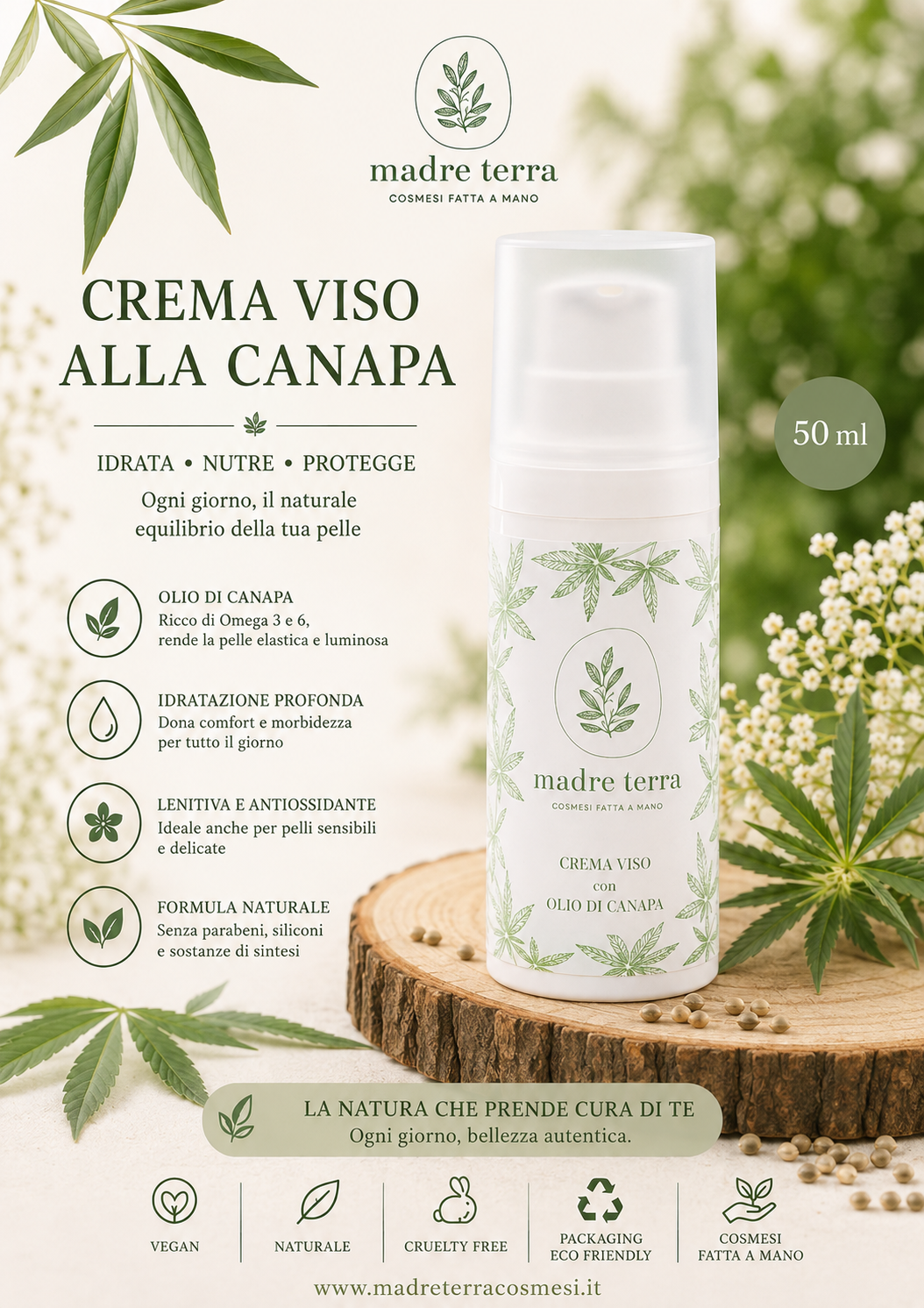 Crema viso all'olio di canapa